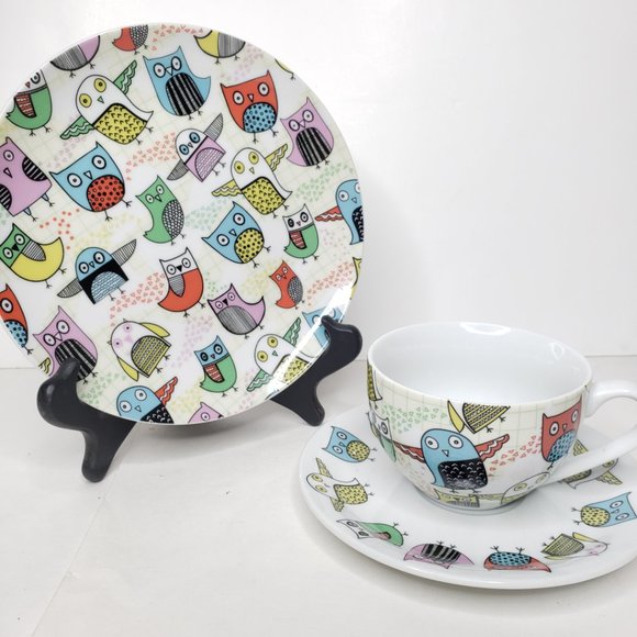 Artistic Owl Print Cup, Saucer, & Plate Set, Creative Tops - Picture 5 of 14